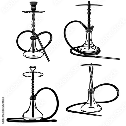 Illustration of hookahs isolated on white background. 