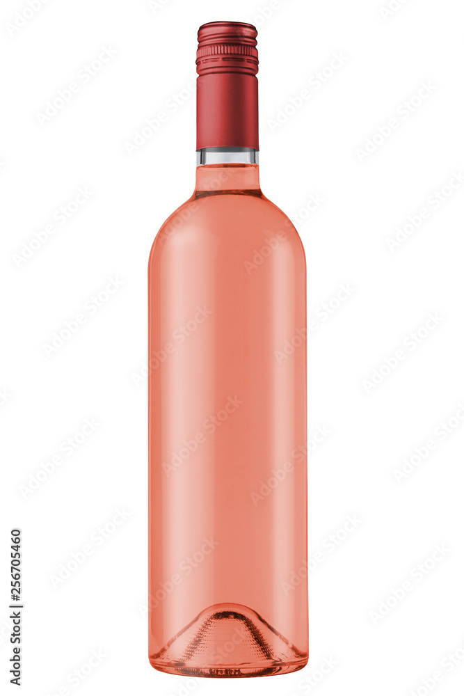 rose wine bottle with red screw cap on white background rose wine bottle with red screw cap on white background