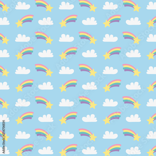 cute rainbows with clouds and stars pattern