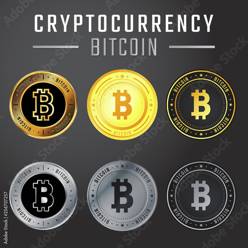 bitcoin collection is one of cryptocurrency with a circle of gold and silver, titanium.