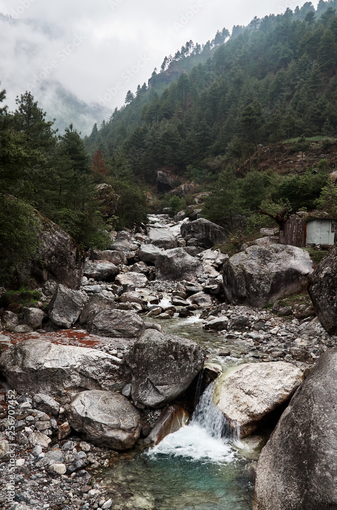 Mountain river on the way Nepal trek route
