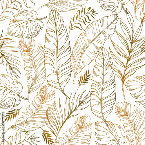 Seamless patterns with tropical leaves. Vector illustration