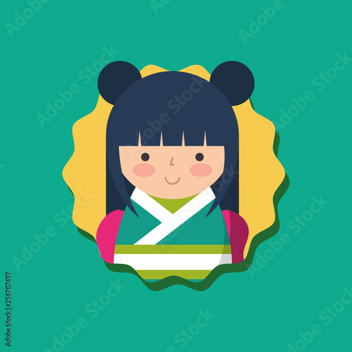 cute traditional japanese kokeshi doll in kimono