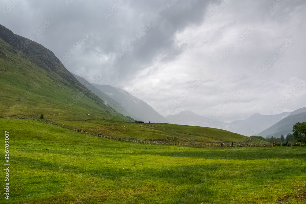 The fields and hills surrounding the famous Ben Nevis, highest peak of Scotland, UK