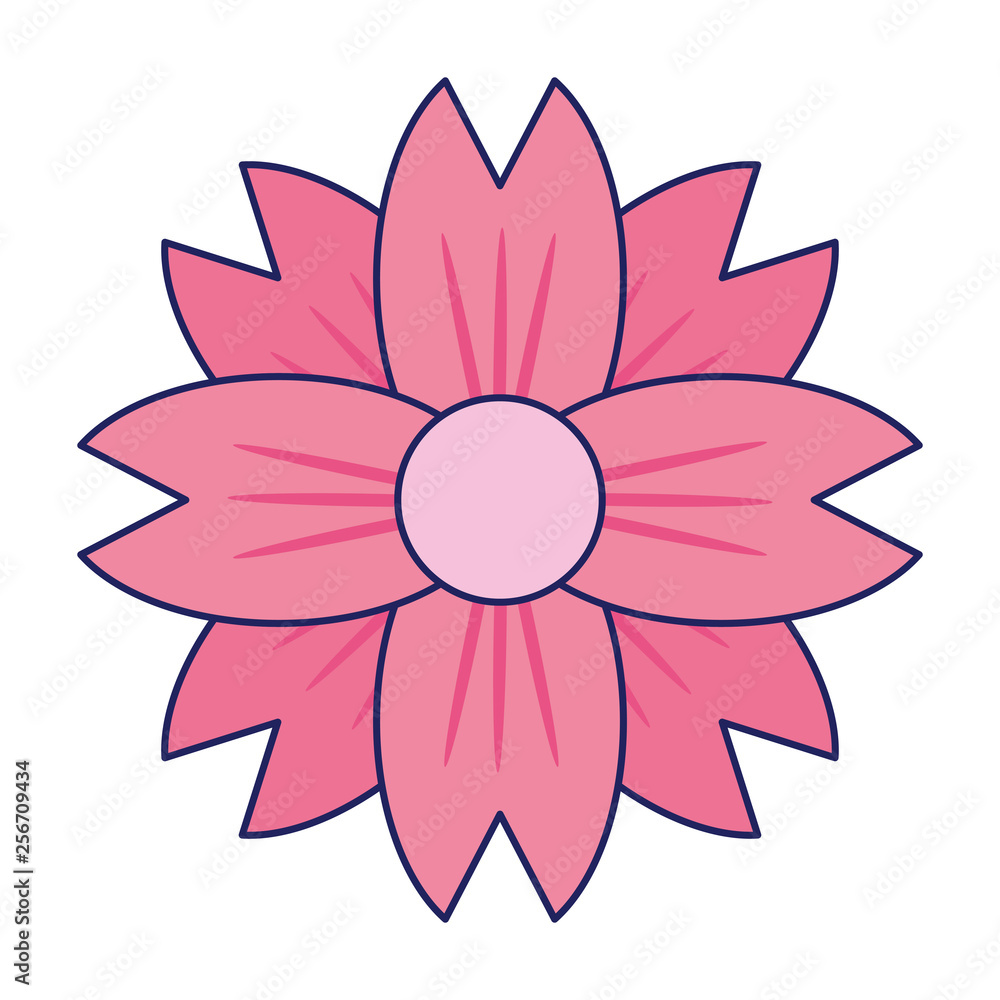 Fototapeta premium Beautiful flower cartoon isolated blue lines
