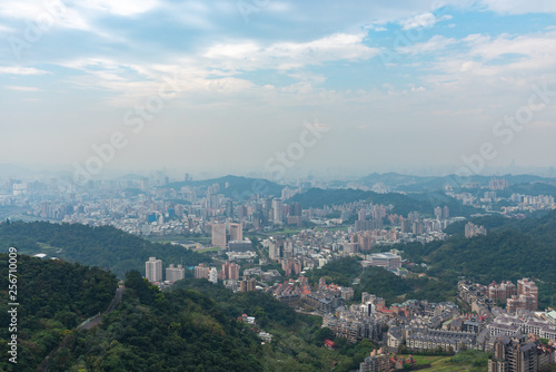 View of Taipei City view from Window of Maokong Gondola,Taiwan.