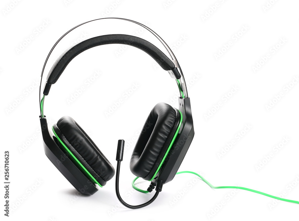 Black gaming headset isolated on white Black gaming headset isolated on white