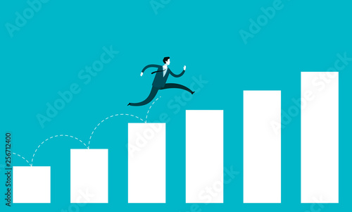 Business growth concept. Businessman jump over growing chart