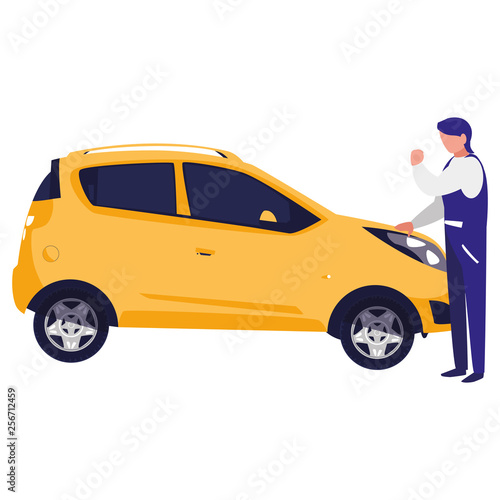mechanic worker with car vehicle