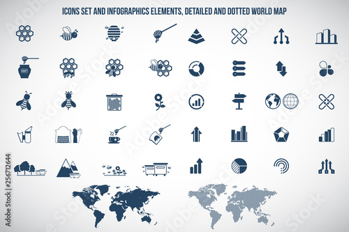 Beekeeping and honey icons set. Honey industry concept. Set of Bee products and beekeeping symbols. 