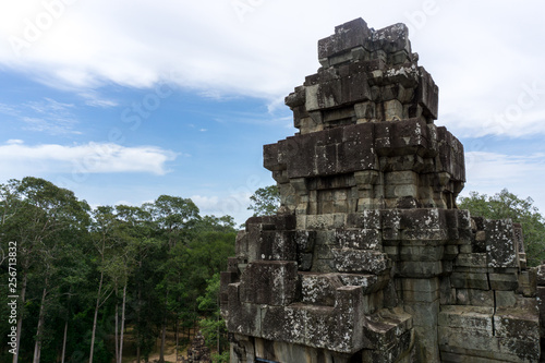 View over the tropical rainforest from the top of Ta Keo temple at the Angkor archeological site