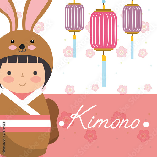 kokeshi japanese national doll in a kimono animal costume
