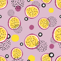 Papier peint photo Fruits aquarelle patrons Motif abstrait tranches fruits passion  © Afanasia