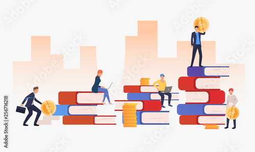 Urban background with businesspeople and books vector