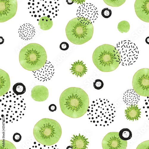 Obraz na plátně Seamless abstract pattern with kiwi fruit slices.