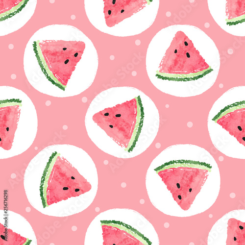 Seamless watermelon pattern. Vector dotted background.