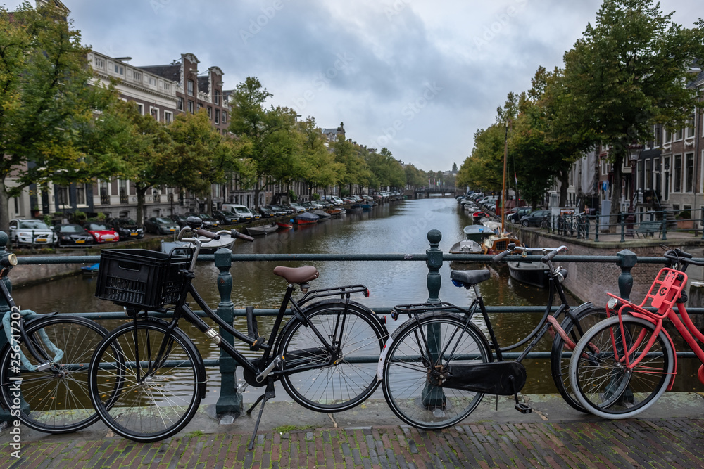 Bicycles and canal in Amsterdam, the Netherlands