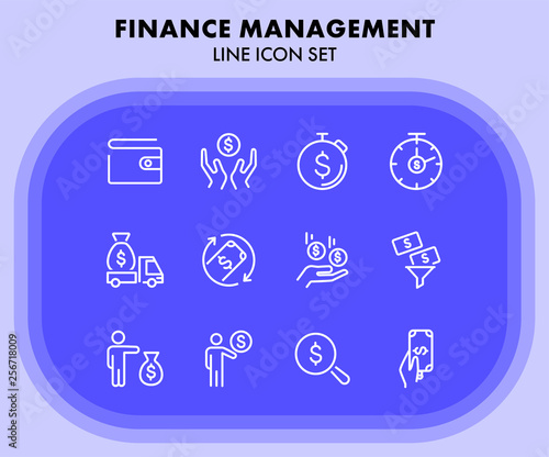 Finance management line icon set