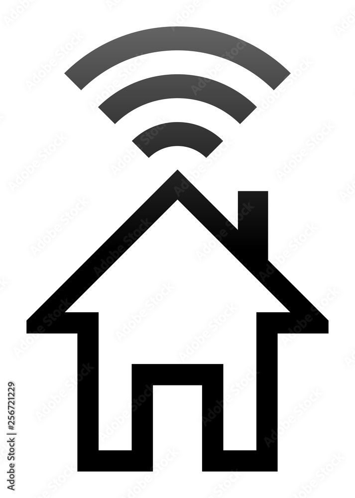 Home wifi symbol icon - black gradient outline, isolated - vector Home wifi symbol icon - black gradient outline, isolated - vector