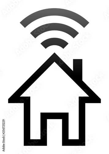 Home wifi symbol icon - black gradient outline, isolated - vector