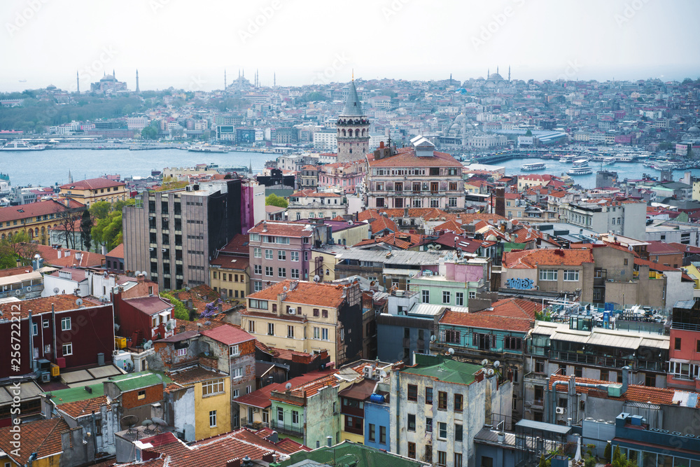 Istanbul, Turkey - October 9, 2017: A view of the houses and Galata tower in Istanbul