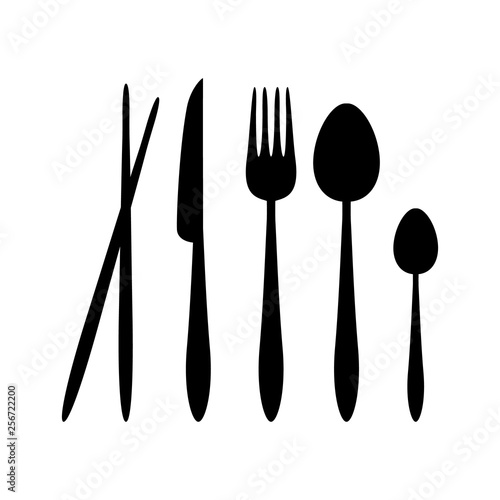 Silhouette Vector Spoon, Fork, Knife, and Chopsticks Cutlery on the Restaurant