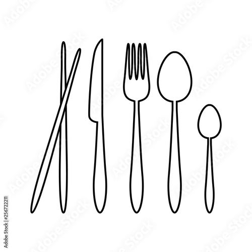 Silhouette Vector Spoon, Fork, Knife, and Chopsticks Cutlery on the Restaurant Sign