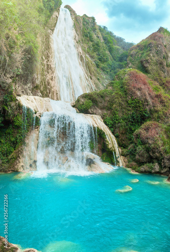 Waterfall veil of bride  Chiflon Cascades  Chiapas  Mexico