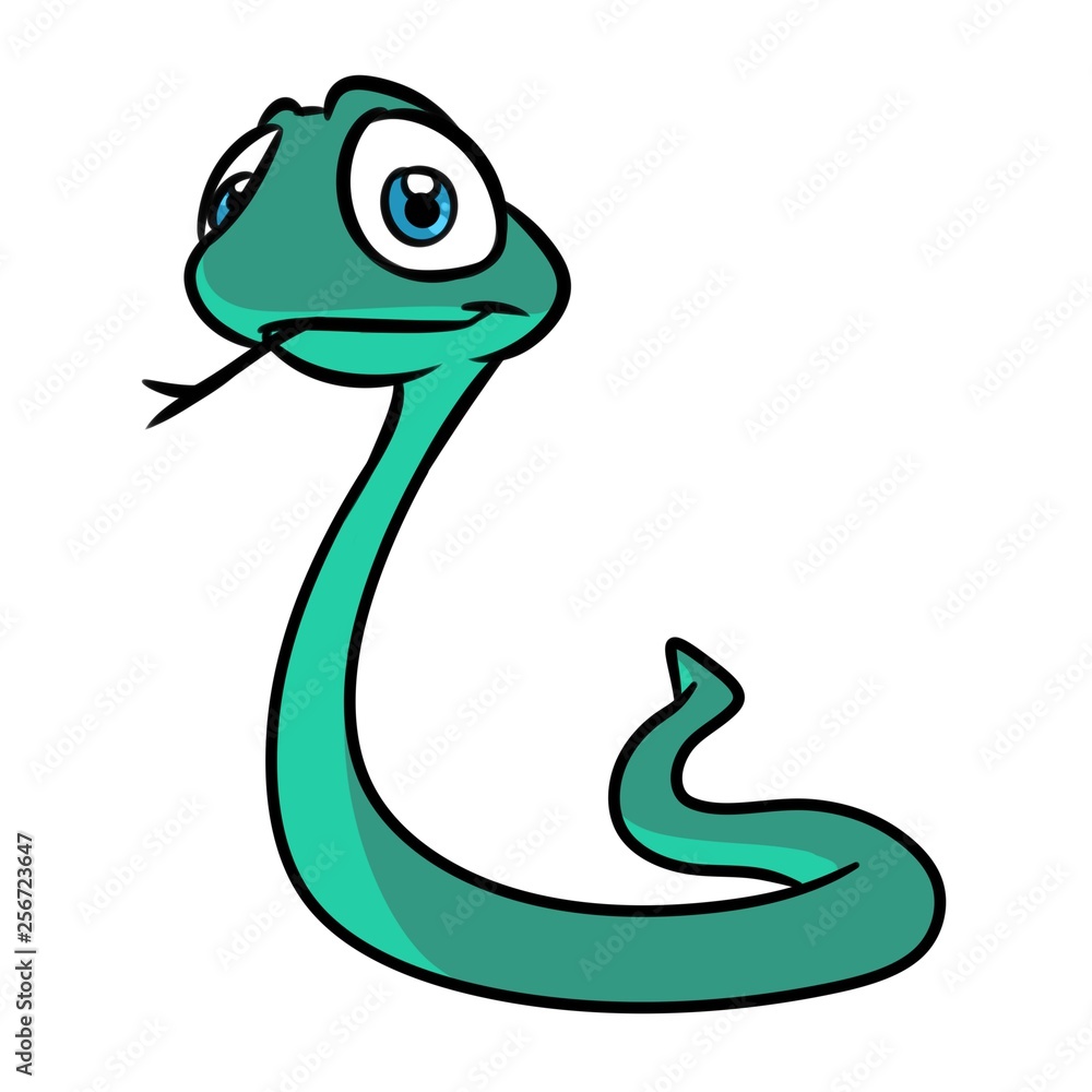 Fototapeta premium Green little snake cartoon illustration isolated image 