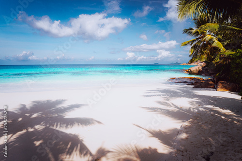 Fototapeta Naklejka Na Ścianę i Meble -  Idyllic perfect tropical dream beach. Powdery white sand, crystal-clear water, summertime vacation Seychelles