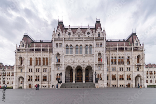 Main entrance to the Budapest Parliament from the facade on the Kossut Lajos esplanade, Hungary