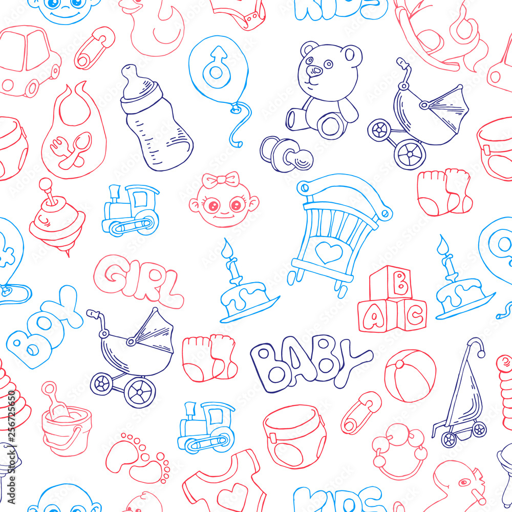 Cute doodle baby seamless pattern Cute doodle baby seamless pattern