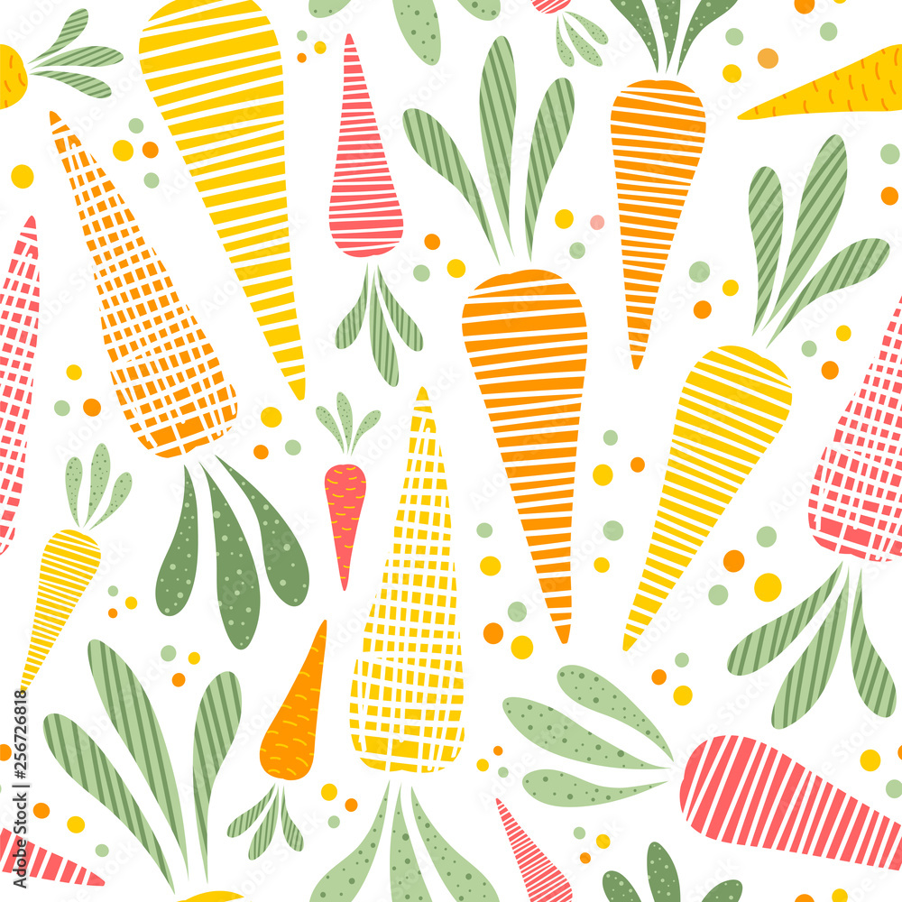 Seamless vector pattern with cute carrots. Stylish vegetable background.