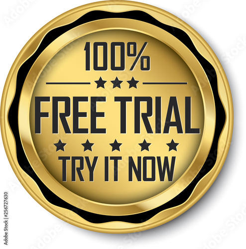 100% free trial gold label, vector illustration