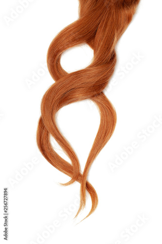 Red hair in shape of numeral eight, isolated on white background