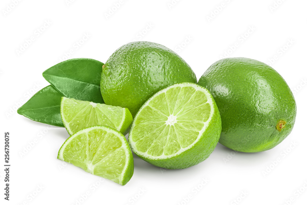 lime with half and leaf isolated on white background lime with half and leaf isolated on white background