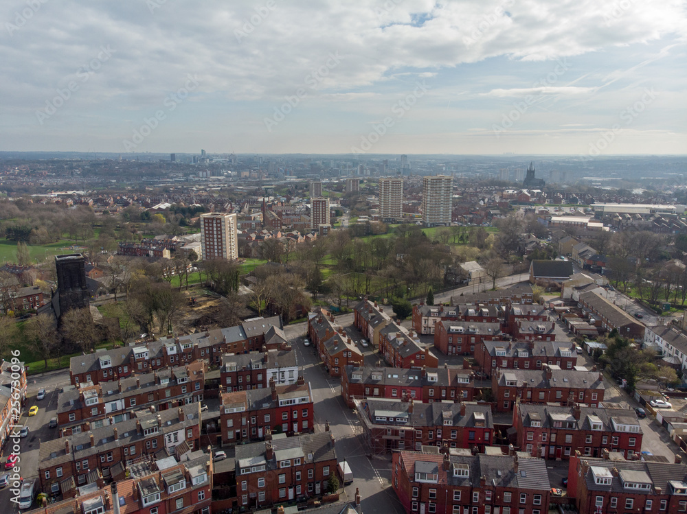 Naklejka premium Aerial photo os a typical housing estate in the UK, Taken in the British town of Leeds West Yorkshire