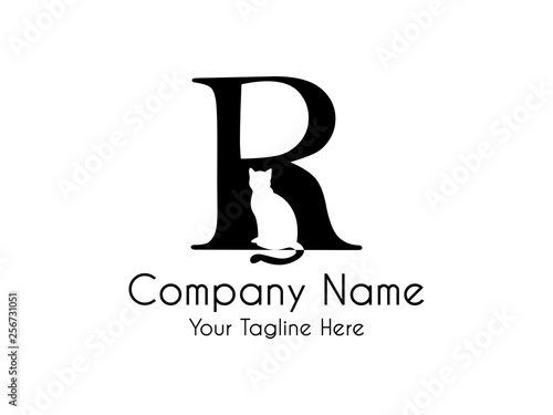 Abstract,Unique and minimal alphabet letter R with a hidden cat
