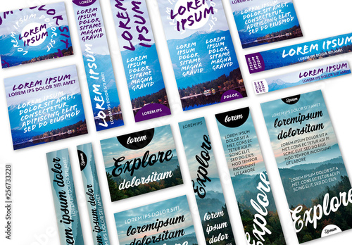 Web Banner Layout Set with Mountain Imagery 