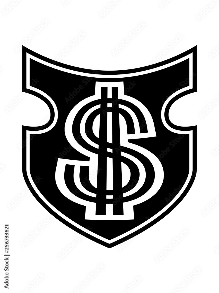 Obraz premium dollar wappen schild symbol zeichen geld reich millionär reichtum sparen währung verdienen finanzstark stinkreich profit logo design gangster rapper