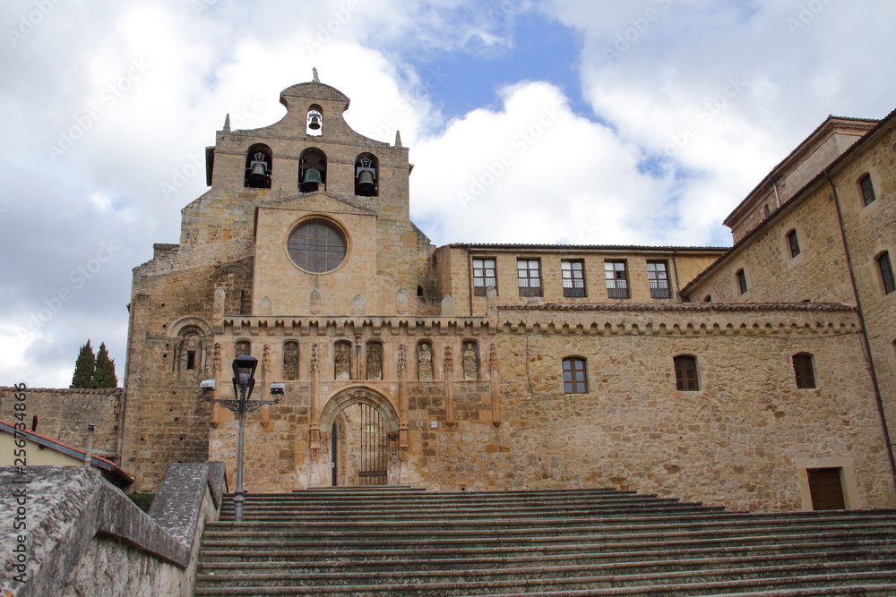 Medival monastery san salvador, ona town, castilla and leon, spain, march 2019. editorial usage 
