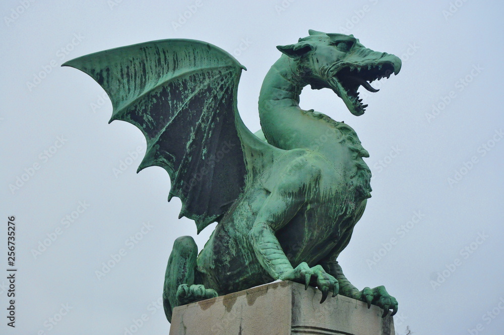 Dragon statue on the bridge in Ljubljana, Slovenia