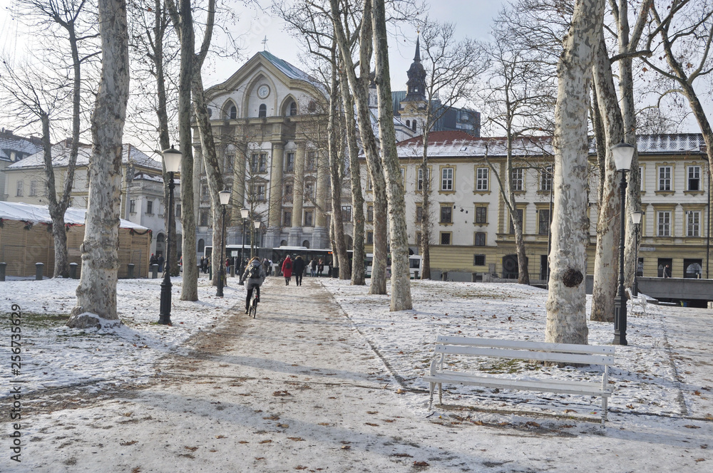 Park in Ljubljana in Winter, Slovenia