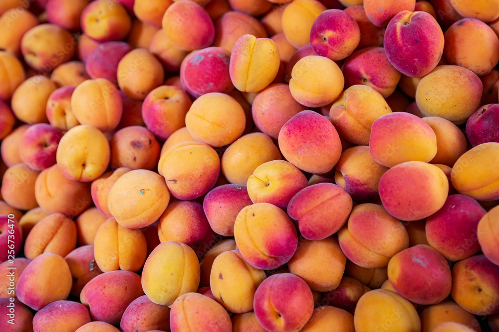 Fresh peaches for sale at a market in France