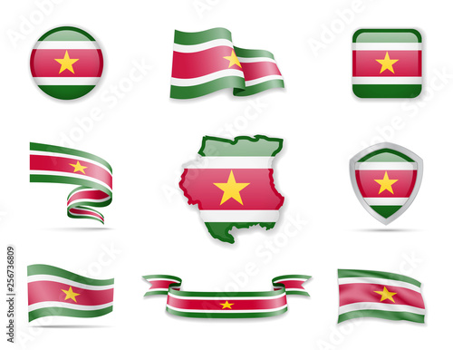 Free Download Suriname flags collection. Flags and outline of the country vector illustration set - GFXLoad