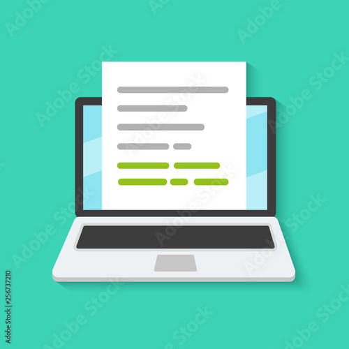 Electronic document on computer vector illustration, online documentation