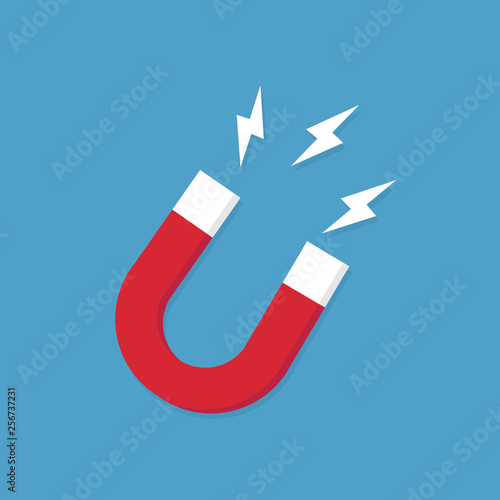 Red Magnet with magnetic power sign. Magnet icon. Vector illustration