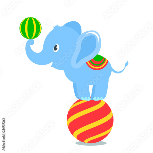 Funny baby elephant performs in the circus tent. flat vector illustration isolated