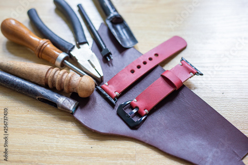 Leather watch strap handmade craftsmanship working