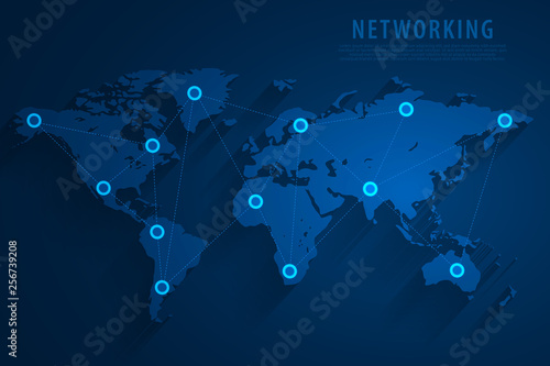 Global network connection blue background, vector